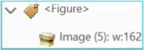 Screenshot of the tags panel showing the 'Figure' tag, with its tag symbol, as the parent element to a 'Image (5)' object, with its box symbol.